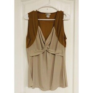 Max Loft Women’s Top Sleeveless V-Neck Knotted‎ Tan Brown Plus Size 3X